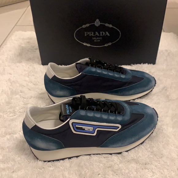 NWT PRADA SNEAKER MEN FABRIC BLUE WHITE - Picture 8 of 10